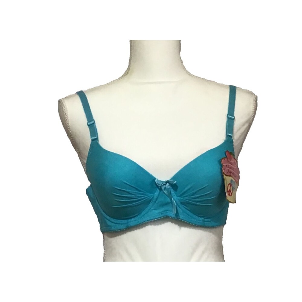 Lady Q Bra Peace Love & Cupcakes 38B Blue Underwired Pleated Sexy